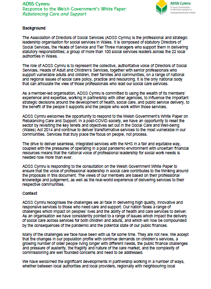 ADSS Cymru responds to the Welsh Government white paper consultation on ...