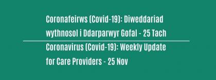 CORONAFEIRWS (COVID-19): DIWEDDARIAD WYTHNOSOL I DDARPARWYR GOFAL - 25 Tachwedd