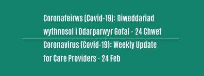 CORONAFEIRWS (COVID-19): DIWEDDARIAD PYTHEFNOSOL I DDARPARWYR GOFAL - Dydd Mercher 24 Chwefror