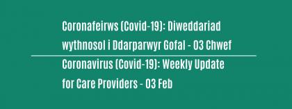 CORONAVIRUS (COVID-19): WEEKLY UPDATE FOR CARE PROVIDERS - Wednesday 03 February